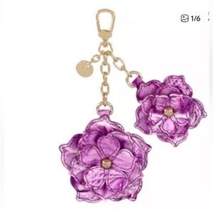 Brahmin Flower Duo Lilac Essence Leather Melbourne Bag Charm, NWT